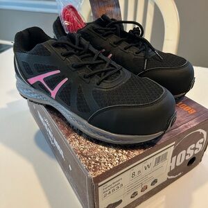 HOSS WOMENS STEEL TOE BOOTS BLACK/FUSCIA SIZE 8.5 W - BRAND NEW IN BOX